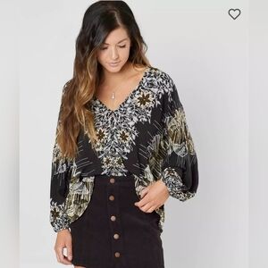 Free People XS Birds Of A Feather Floral Blouse black